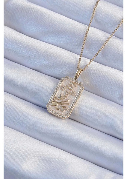 316L Çelik Zincir Altın Renk Zirkon Taşlı Çerçeveli Tarot Kolye - TJ-BKO9243