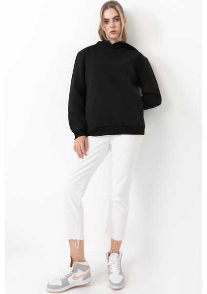 Kadın Kapüşonlu Basic Regular Sweatshirt Siyah fiyatları