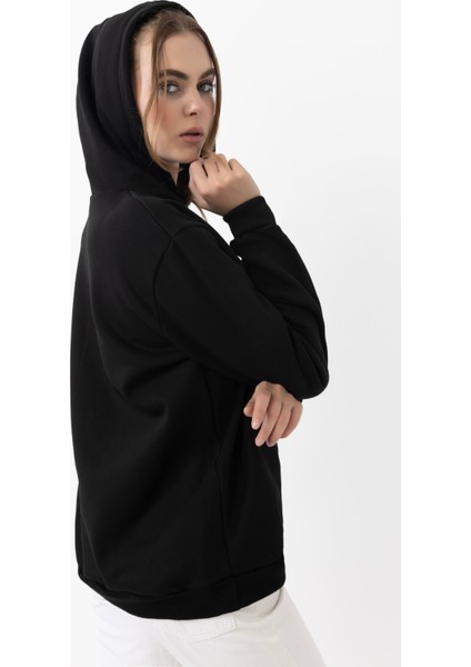 Kadın Kapüşonlu Basic Regular Sweatshirt Siyah modelleri