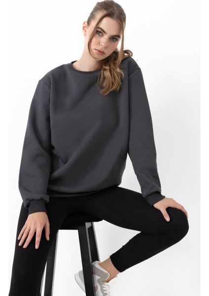 Kadın Bisiklet Yaka Basic Regular Sweatshirt Antrasit modelleri