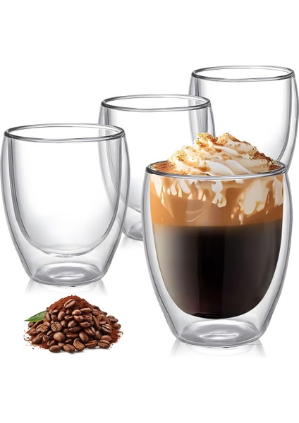 Çift Cidarlı Latte Bardağı - Çay ve Kahve Bardağı 4‘lü Set 300 ml