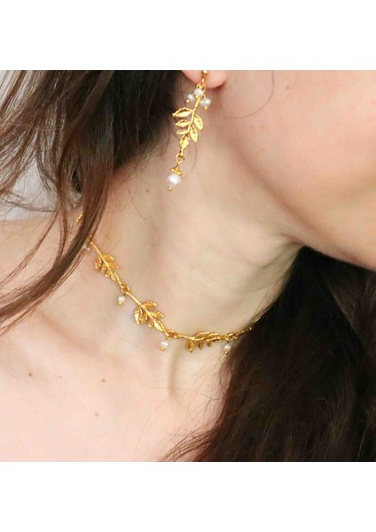 Gerçek Tatlı Su İncili Altın Kaplama Yaprak Choker Kolye fiyatları
