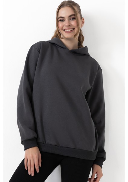 Kadın Kapüşonlu Basic Regular Sweatshirt Antrasit fırsatları