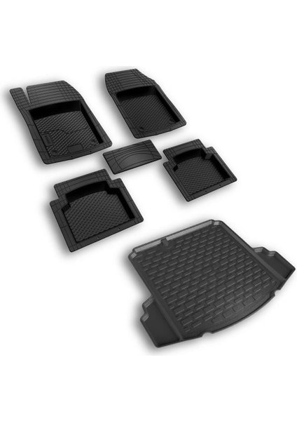Ford Tourneo Connect (2021 ve Sonrası) 3D Plus Havuzlu Kauçuk Paspas Siyah + Bagaj Havuzu