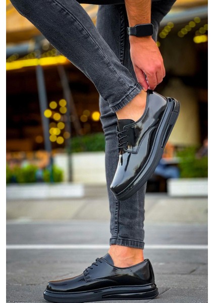 SHO2403 Bağcıklı Rahat Yüksek Taban Rugan Rst Erkek Ayakkabı Sıyah fiyatları