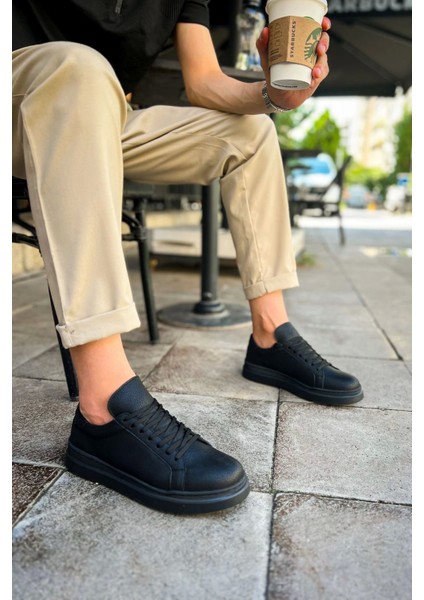 SHO979 Bağcıklı Rahat Taban Santoni Crt Spor Erkek Ayakkabı Sıyah