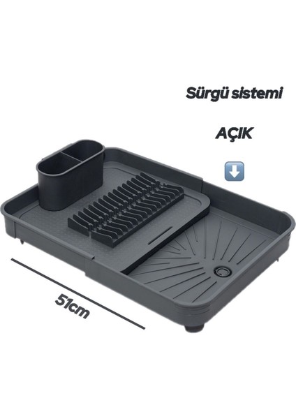 Luxury Açılır Kapanır Sürgülü Tabaklık Bulaşıklık Bulaşık Kurutma Sepeti Bulaşık Fırçalı / Antrasit 1 Adet indirimleri