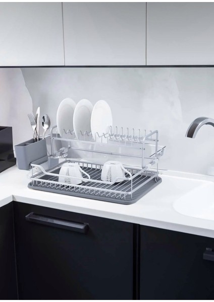 Luxury Paslanmaz Alüminyum Iki Katlı Gri Bulaşıklık Modern Tabaklık 1 Adet