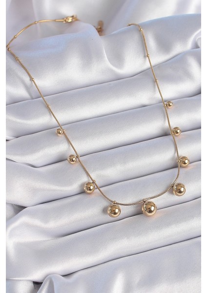 316L Çelik Gold Renk Top Model Kadın Kolye - TJ-BKO9344
