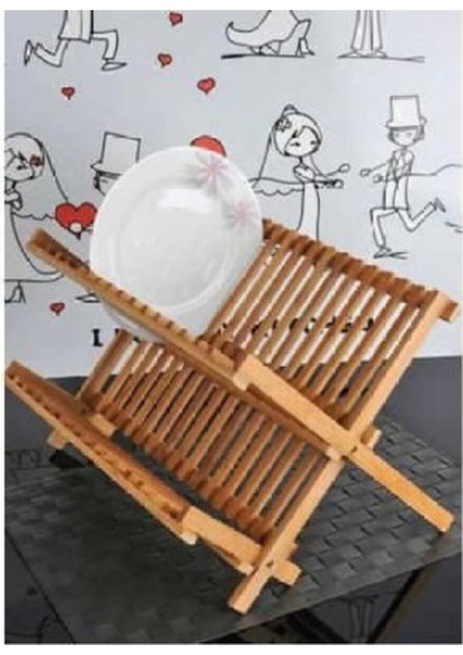 Luxury Bambu 2 Katlı Tabaklık Bardaklık Tezgah Üstü Bulaşıklık 1 Adet