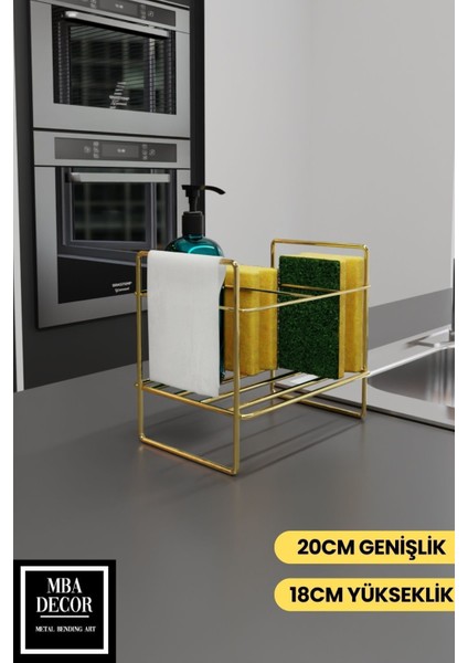 Luxury Gold Paslanmaz Tezgah Üstü Mutfak Düzenleyici - Ergonomik Sünger Bez Detarjan Organizeri 1 Adet