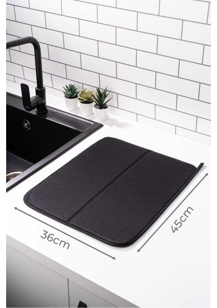 Luxury Mikrotex Bulaşık Matı Süper Emici Bulaşık Kurutma Örtüsü 45X36CM Katlanabilir Bulaşık Matı Siyah 1 Adet
