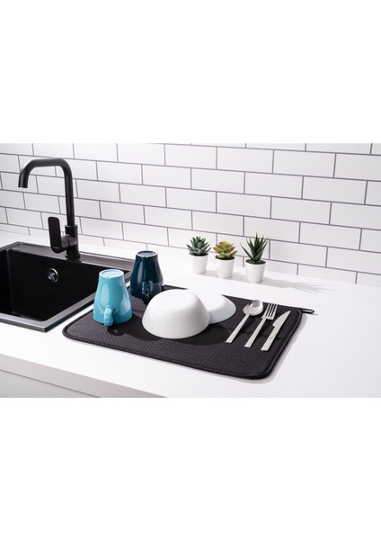 Luxury Mikrotex Bulaşık Matı Süper Emici Bulaşık Kurutma Örtüsü 45X36CM Katlanabilir Bulaşık Matı Siyah 1 Adet