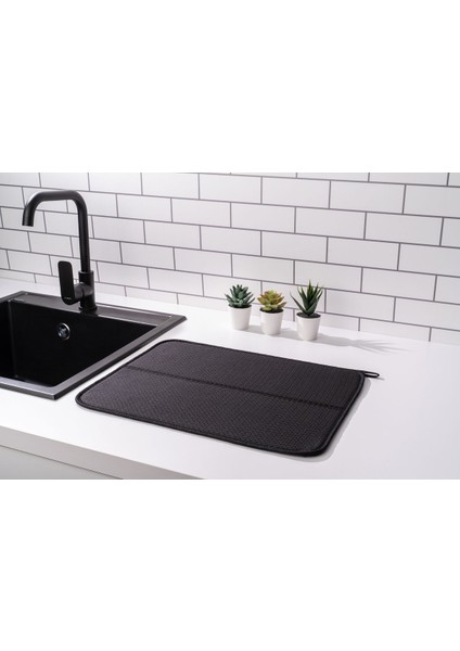 Luxury Mikrotex Bulaşık Matı Süper Emici Bulaşık Kurutma Örtüsü 45X36CM Katlanabilir Bulaşık Matı Siyah 1 Adet