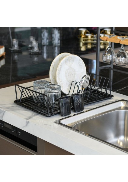 Luxury Siyah Pe Kaplama Paslanmaz Tek Katlı Tabaklık / Bulaşıklık (M) 1 Adet