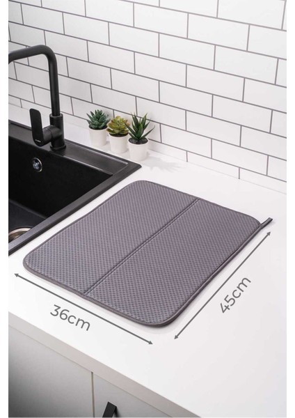 Luxury Mikrotex Bulaşık Matı Süper Emici Bulaşık Kurutma Örtüsü 45X36CM Katlanabilir Bulaşık Matı Antrasit 1 Adet