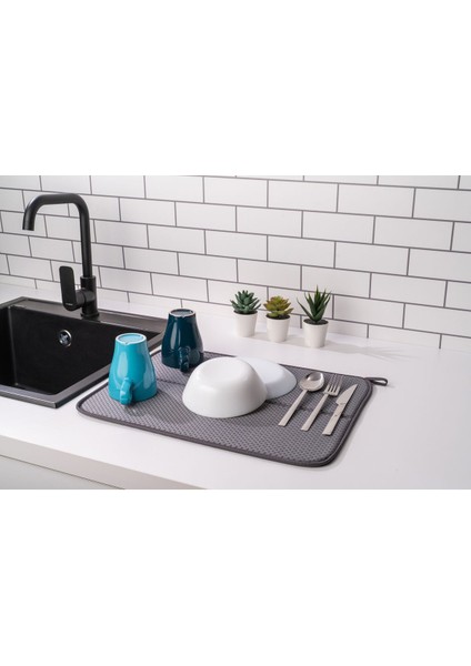 Luxury Mikrotex Bulaşık Matı Süper Emici Bulaşık Kurutma Örtüsü 45X36CM Katlanabilir Bulaşık Matı Antrasit 1 Adet