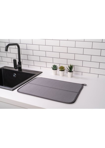 Luxury Mikrotex Bulaşık Matı Süper Emici Bulaşık Kurutma Örtüsü 45X36CM Katlanabilir Bulaşık Matı Antrasit 1 Adet