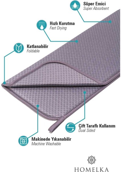 Luxury Mikrotex Bulaşık Matı Süper Emici Bulaşık Kurutma Örtüsü 45X36CM Katlanabilir Bulaşık Matı Antrasit 1 Adet