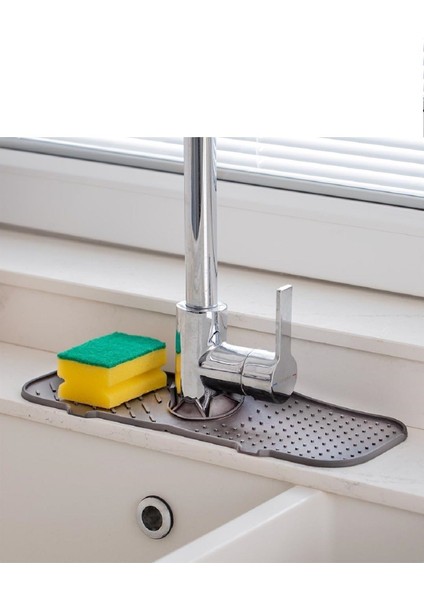 Luxury Elastik Musluk Lavabo Matı Gri-Su Tutucu Düzenleyici Kaydırmaz Mutfak Banyo Matı, 37X12 cm 1 Adet fırsatları