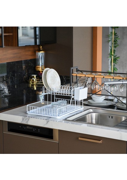 Luxury 47 x 23 Paslanmaz Iki Katlı Bulaşıklık Tezgah Üstü Kurutma Bulaşıklık Sepeti Bulaşık Kurutma Sepeti 1 Adet