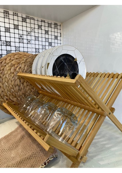Luxury Katlanabilir Bambu Bulaşıklık / Tabaklık / Bulaşık Sepeti 1 Adet
