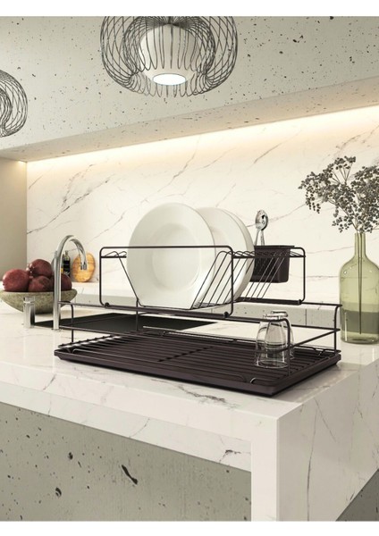Luxury Iki Katlı Modüler Sürgülü Bulaşıklık Tabaklık Mat Siyah 1 Adet