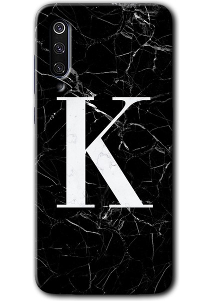 Luxury Mi 9 Kılıf Hd Desen Baskılı Arka Kapak - Siyah Mermer Desenli K Harfi 1 Adet