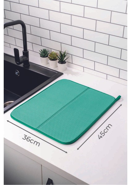 Luxury Mikrotex Bulaşık Matı Süper Emici Bulaşık Kurutma Örtüsü 45X36CM Katlanabilir Bulaşık Matı Yeşil 1 Adet
