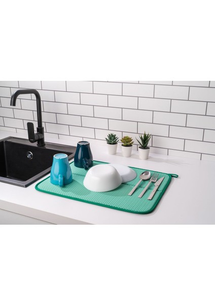 Luxury Mikrotex Bulaşık Matı Süper Emici Bulaşık Kurutma Örtüsü 45X36CM Katlanabilir Bulaşık Matı Yeşil 1 Adet