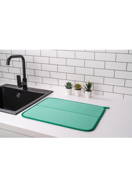 Luxury Mikrotex Bulaşık Matı Süper Emici Bulaşık Kurutma Örtüsü 45X36CM Katlanabilir Bulaşık Matı Yeşil 1 Adet