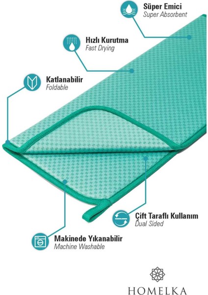 Luxury Mikrotex Bulaşık Matı Süper Emici Bulaşık Kurutma Örtüsü 45X36CM Katlanabilir Bulaşık Matı Yeşil 1 Adet
