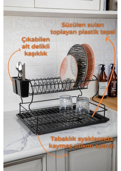 Luxury Paslanmaz Tabaklık Kalpli 2 Katlı Metal Tabaklık - Bulaşık Sepeti Termo Plastik Kaplama 1 Adet fırsatları
