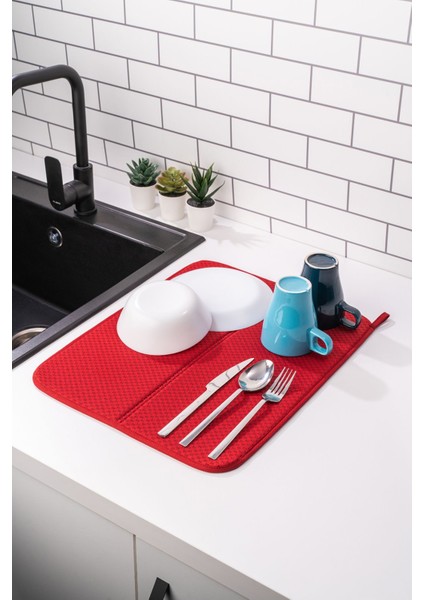 Luxury Mikrotex Bulaşık Matı Süper Emici Bulaşık Kurutma Örtüsü 45X36CM Katlanabilir Bulaşık Matı Bordo 1 Adet
