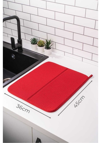Luxury Mikrotex Bulaşık Matı Süper Emici Bulaşık Kurutma Örtüsü 45X36CM Katlanabilir Bulaşık Matı Bordo 1 Adet
