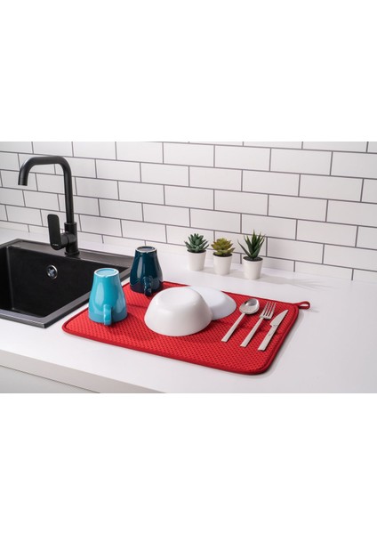 Luxury Mikrotex Bulaşık Matı Süper Emici Bulaşık Kurutma Örtüsü 45X36CM Katlanabilir Bulaşık Matı Bordo 1 Adet