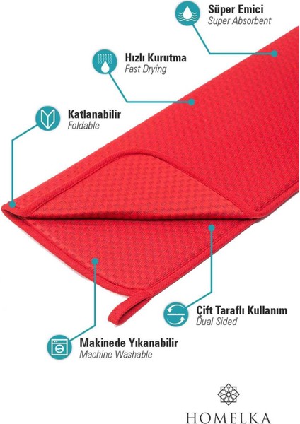 Luxury Mikrotex Bulaşık Matı Süper Emici Bulaşık Kurutma Örtüsü 45X36CM Katlanabilir Bulaşık Matı Bordo 1 Adet
