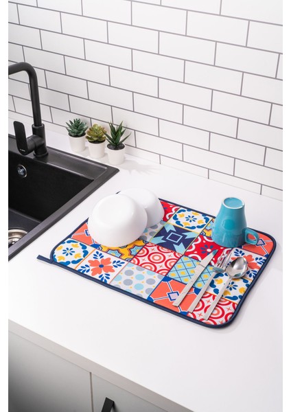 Luxury Printex Bulaşık Matı Süper Emici Bulaşık Kurutma Örtüsü 45X36CM Katlanabilir Bulaşık Matı Mytho 1 Adet