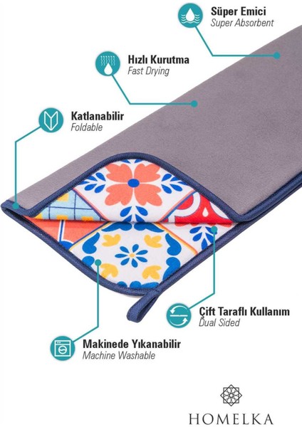 Luxury Printex Bulaşık Matı Süper Emici Bulaşık Kurutma Örtüsü 45X36CM Katlanabilir Bulaşık Matı Mytho 1 Adet