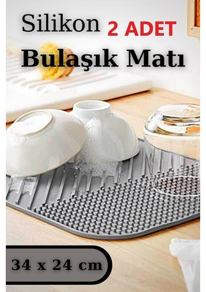 Luxury 2 Adet Silikon Bulaşık Kurutma Matı Bulaşıklık 1 Adet