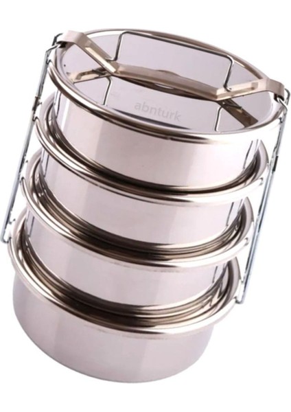 Luxury 3 Lt Paslanmaz Çelik 4lü Sefer Tası 2-4 Kişilik Yemek Taşıma Kabı 750ML Isıtılabilir 4 Kap 15X24CM 1 Adet