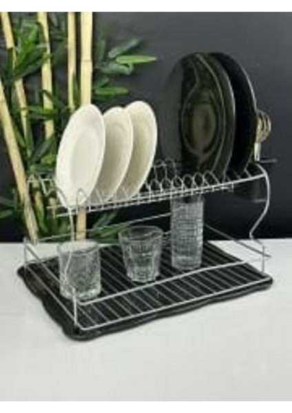 Luxury Paslanmaz 2 Katlı Tabaklık Bulaşıklık Termo Plastik Kaplama Metal Tabaklık - Bulaşık Sepeti 1 Adet modelleri
