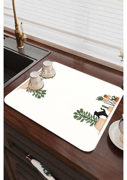 Luxury Yıkanabilir Bulasik Kurutma Mati Kurulama Bezi Kurutma Örtüsü Tezgah Üstü Bulaşıklık 40X50 cm 1 Adet
