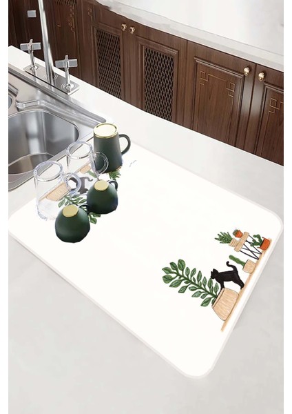 Luxury Yıkanabilir Bulasik Kurutma Mati Kurulama Bezi Kurutma Örtüsü Tezgah Üstü Bulaşıklık 40X50 cm 1 Adet
