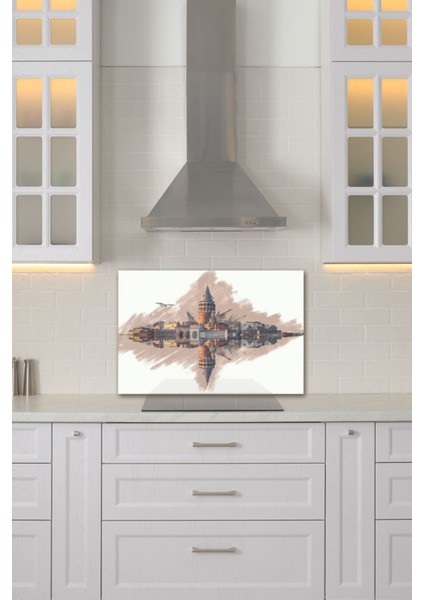 Luxury Cam Ocak Arkası Koruyucu | Galata Kulesi | 40CM x 60CM 1 Adet