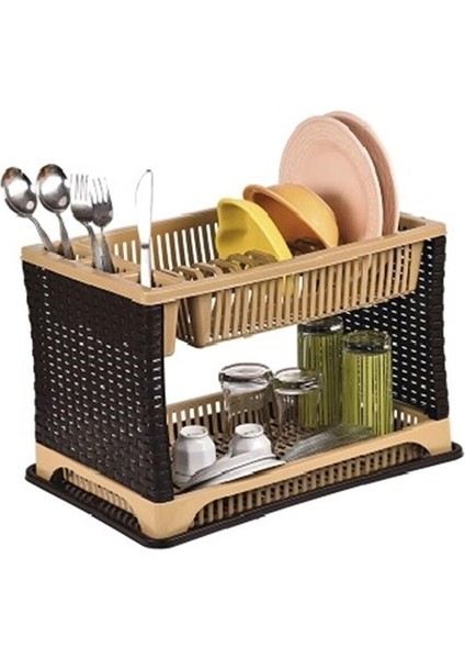 Luxury Plastik Tabaklık Bulaşıklık Örgü Rattan 2 Katlı SP-180 1 Adet