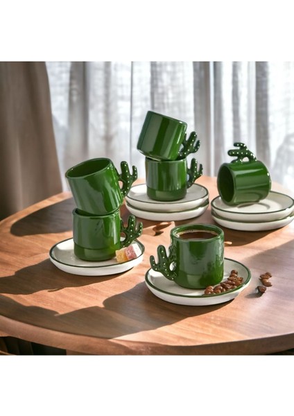 Luxury 6 Kişilik Kaktüs Model Fincan Takımı,kahve Bardağı 1 Adet