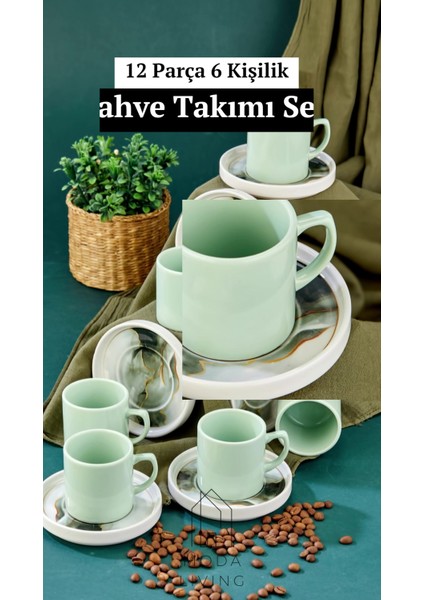 Luxury Lüx Seramik Siyah 12 Parça 6 Kişilik Kahve Fincan Takımı 1 Adet