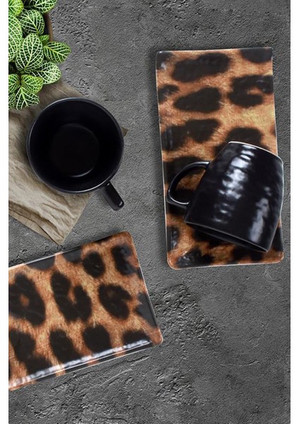 Luxury Leopar Siyah Türk Kahve Fincanı Takımı 2 Kişilik 1 Adet
