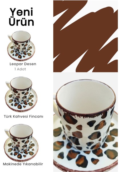 Luxury Kahve Fincanı 100 cc (Double)2 Parça Leopar Desen 1 Adet